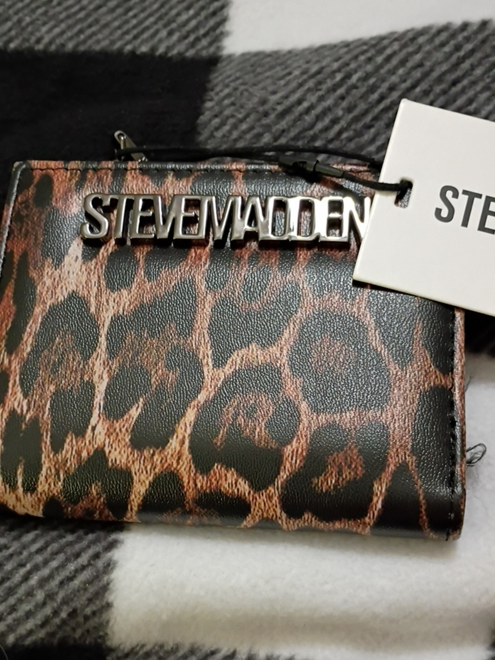 Steve Madden Leopard Print Card Holder with Silver Logo